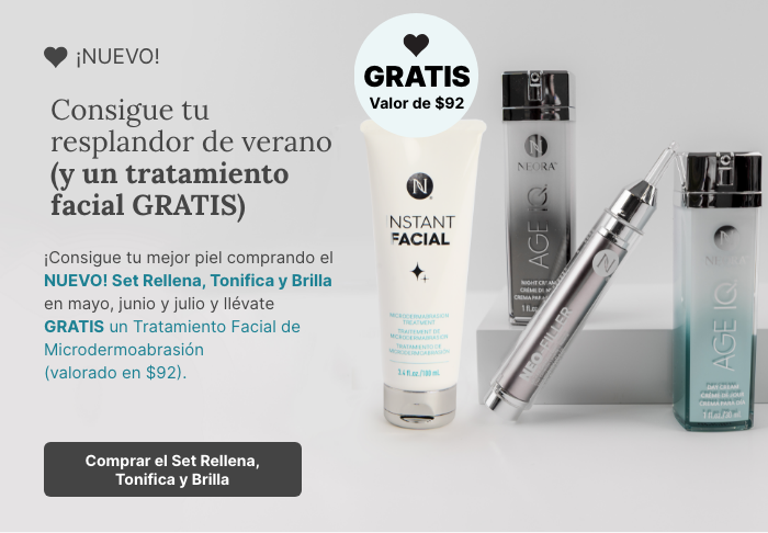 Buy the NEW! Lift, Fill & Glow Set in May, June and July and score a FREE Instant Facial Microdermabrasion Treatment. Featured is the new skincare set.